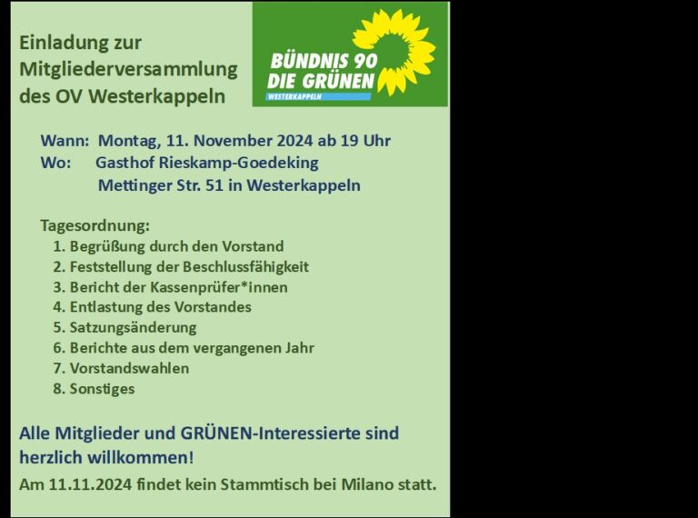 Einladung zur Mitgliederversammlung am Montag, 11.11.2024